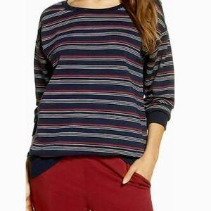 Joe’s Jeans Ribbed Trim Crew Neck Sweatshirt Navy Striped Size Small